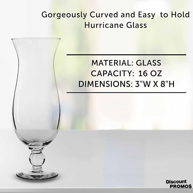 DISCOUNT PROMOS Libbey Hurricane Glasses 16 oz. Set of 12, Bulk Pack - Branded Drinkware for Cocktail, Pina Colada or Mudslide - Clear