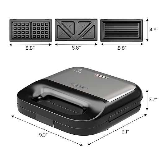 Waffle Iron, Panini Press Grill and Sandwich Maker Set, 3 in 1 Electric Sandwich Press with Removable Non-Stick Plates, Indicator Lights & Cool Touch Handle 750W