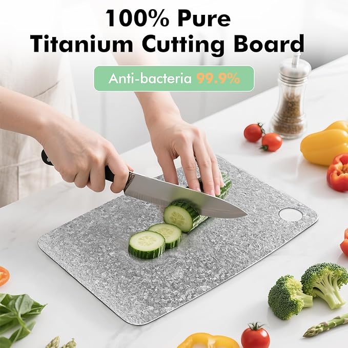 Titanium Cutting Board, 100% Pure Titanium Chopping Board for Kitchen with EPA Certified, Antibacterial Cutting Boards for Outdoor Cooking, Dishwasher Safe (12"x8")