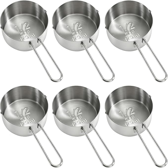 YOUEON 6 Pcs 1/2 Cup (125ml) Stainless Steel Measuring Scoops, Metal Measuring Cups with Handle for Dog Food, Coffee, Baking, Cooking, Dishwasher Safe