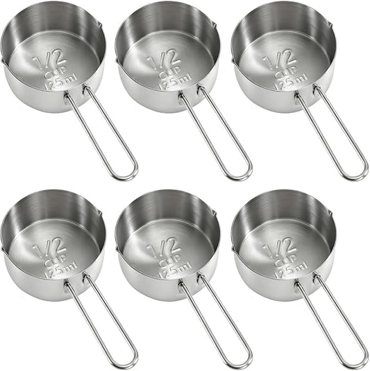 YOUEON 6 Pcs 1/2 Cup (125ml) Stainless Steel Measuring Scoops, Metal Measuring Cups with Handle for Dog Food, Coffee, Baking, Cooking, Dishwasher Safe