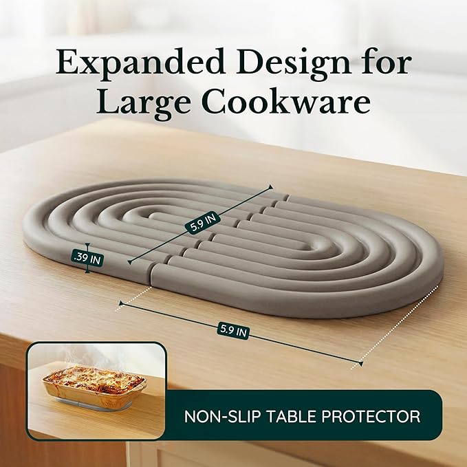 Silicone Trivets for Hot Dishes, Heat-Resistant, Non-Slip Pot Holders for Kitchen & Coasters Durable Hot Pads for Pots, Pans, Baking Dishes & Kitchen Appliances Set of 2 Warm Gray