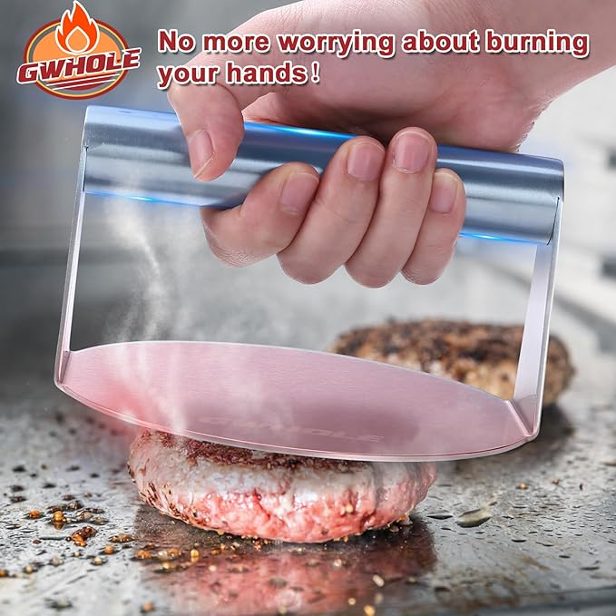 GWHOLE Smash Burger Press, 5.5 inch Round Burger Smasher, Non-Stick Burger Press Patty Maker for Meat Press Bacon Steaks Smash Burger Press Tool for Griddle Cooking