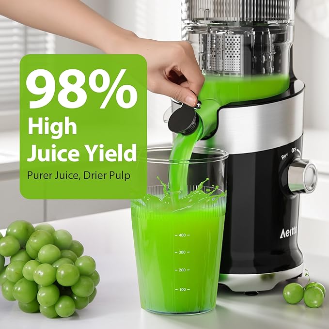 Cold Press Juicer，Aeitto 4.9" Large Feed Chute Juicer Machines for Whole Fruits & Vegetables,High Juice Yield,Professional Masticating juicer Easy to Clean,Black