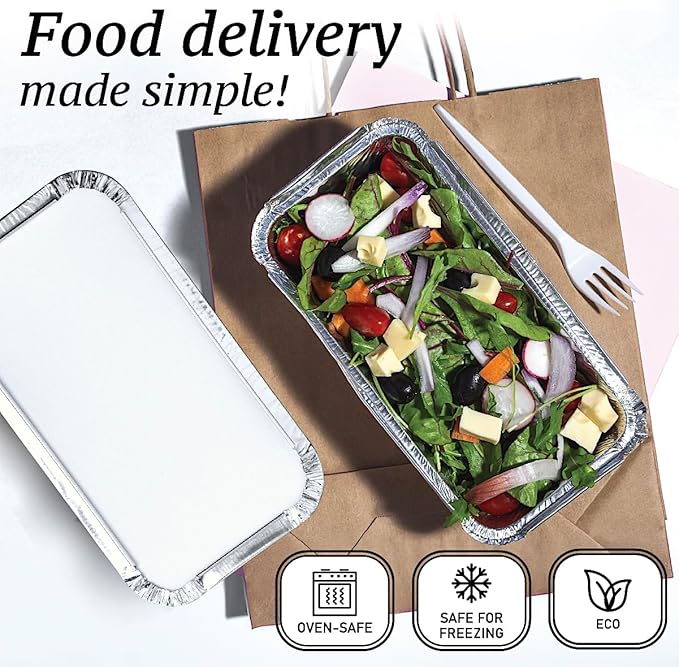 Spare Essentials (55 Pack Aluminum Loaf Pans with Lids 1.5 LB Disposable Bread Tins for Baking, Lunch Containers, Single Serve Baking Dishes - Foil Loaf Pans, Aluminum Bread Pans 7.8 x 4.3 x2 Inches