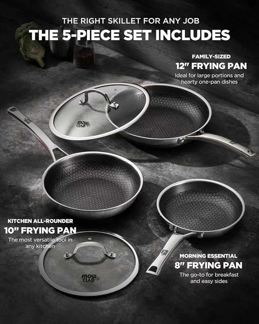 Yonida Non Stick Frying Pans, 12-inch with Lid, Hybrid Frying Pans Nonstick Upgrade,non stick Skillets Stainless Steel, Dishwasher & Oven-Safe, Induction Compatible Cooking Pan, PFOA Free Cookware