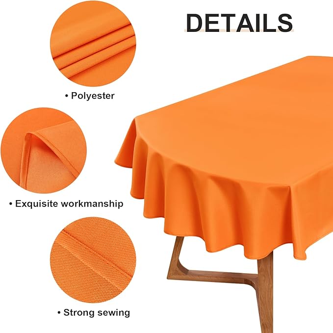 Wolkemer Oval Tablecloth 60 x 84 Inch Washable Fabric Table Cloth Solid Orange Table Cover for Dining Wedding Party Banquet Tabletop Decoration