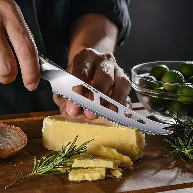 HOSHANHO Cheese Knife 5 Inch, Professional Japanese Cheese Knives for Cheesee & Tomato, Multipurpose Kitchen Knife with Ergonomic Pakkawood Handle