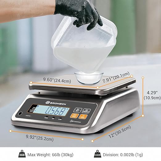 BROMECH Food Scale Pound and Ounce, Rechargable, Commercial Grade, Stainless Steel Platform, for Meat Shop, Deli, Produce Market (66lb)