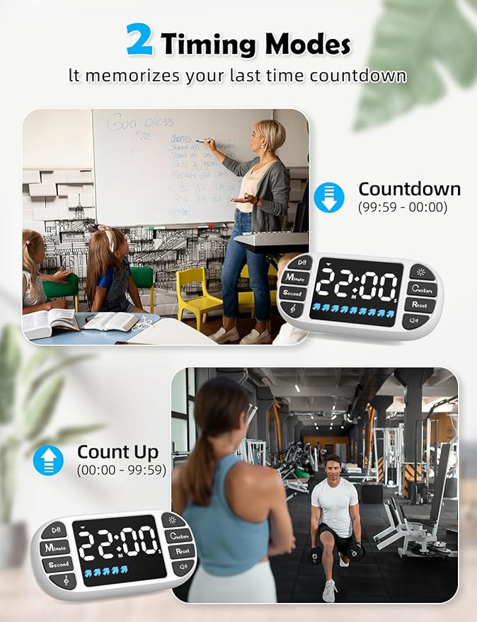 DOOMAY Digital Kitchen Visual Timer: 3.6'' Large LED Display, Magnetic, 3 Brightness, 4 Alarms and Volume, Memory Function, Countdown Count up for Cooking, Classroom, Home Gym, AAA Battery Included