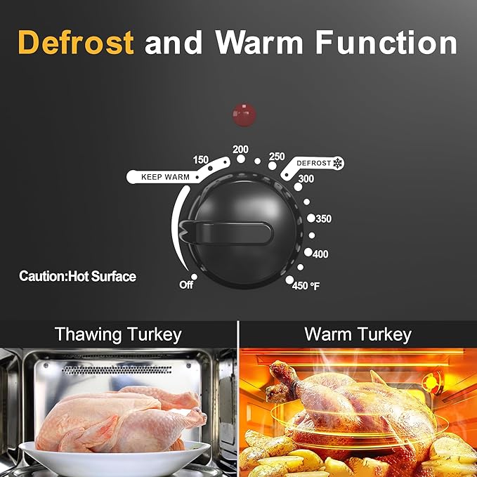 Sunvivi 26lb 22-Quart Roaster Oven, Electric Roaster Oven with Viewing Lid, Turkey Roaster with Unique Defrost/Warm Function, Large Roaster with Removable Pan & Rack, Stainless Steel, Black