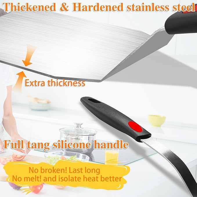 Professional 6-Piece Spatula Set - Hybrid Stainless Steel & Silicone Turner Set, 600°F Heat Resistant, Metal Spatulas for Griddle/Cast Iron & Nonstick Safe Silicone Tools for Egg, Pancake, Burger