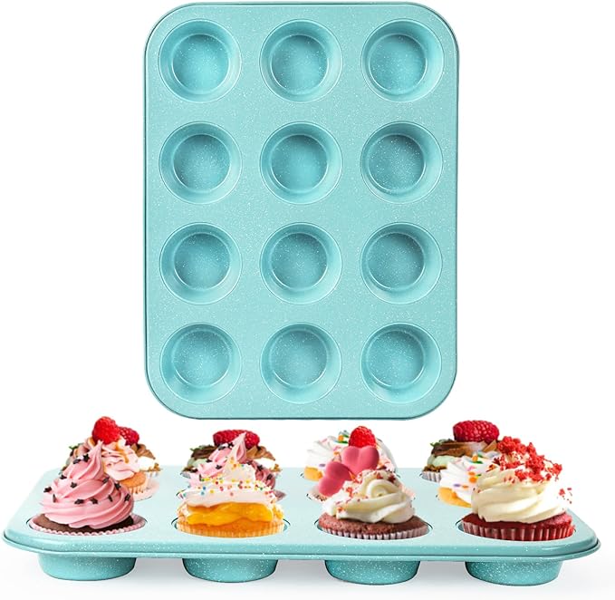 Spmarkt 2-Pack Blue 12-Cup Non-Stick Muffin Pan | Healthy Baking | Easy Cleaning Muffin Tin | Durable & Versatile Muffin Cup | Perfect for Mini Cupcakes (Blue)
