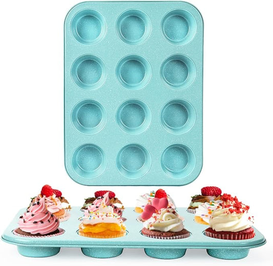 Spmarkt 2-Pack Blue 12-Cup Non-Stick Muffin Pan | Healthy Baking | Easy Cleaning Muffin Tin | Durable & Versatile Muffin Cup | Perfect for Mini Cupcakes (Blue)