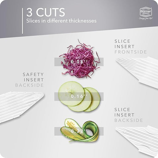 Mandoline Food Slicer Börner V3 (Basic Set) by Reston Lloyd • V-Slicer with Food Holder • Made in Germany • Fruit & Vegetable Chopper • Multiple Settings • Color: White