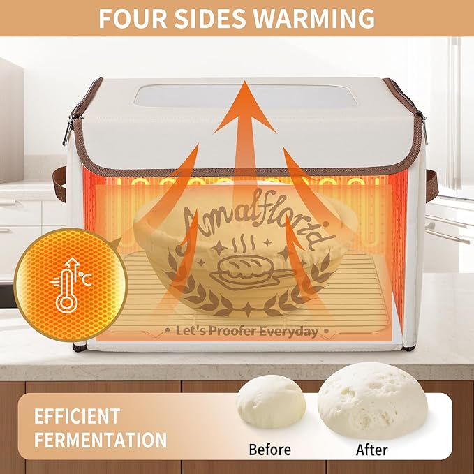 Amalflorid Folding Bread Proofing Box, Dough Proofer with 68-131℉ Temp Control & 99H Timer, Proofing Box for Sourdough, Bread, Yogurt, Kombucha, Space-Saving & 6-Layer Fabric