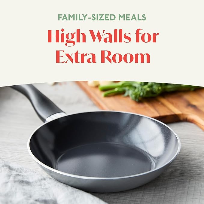 Lumenflon Deco 8” Nonstick Frying Pan Skillet, Made in Italy, Diamond Ceramic PFAS-Free, Dishwasher & Metal Utensil Safe, Durable Gloss Enamel Finish, Stay-Cool Handle, High Walls-Extra Room, Gray