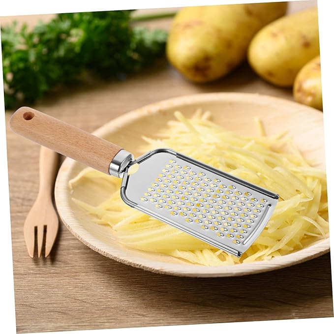 Ciieeo 1pc Stainless Steel Plane Grater with Non Slip Wood Handle for Easy Zesting of Fruits Vegetables Cheese and More Kitchen Gadget for Home and Restaurant Use Silver Blue