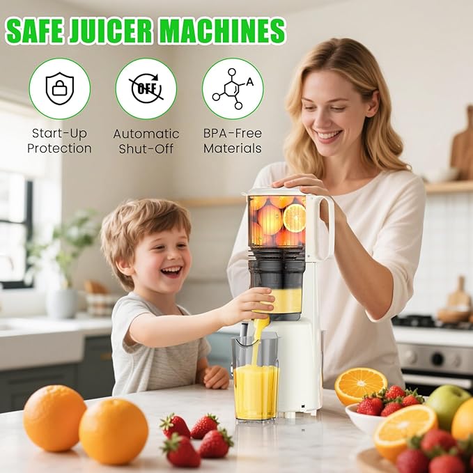 AERVOCE Cold Press Juicer Machines - Masticating Juicer Machines With 5.3'' Large Feed Chute,300W High Juice Yield,800ml Two Cups, Slow Juicers Extractor Easy To Clean