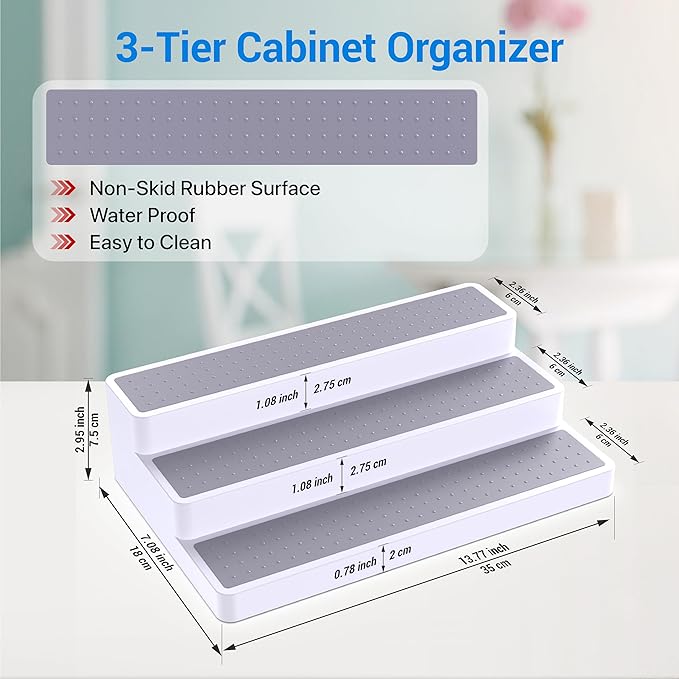YAN & HIN 3pcs/set 3-Tier Spice Rack Organizer for Cabinet with Non-Skid Surface, Seasoning Racks, Shelf Organizers, Kitchen Spice Storage & Pantry Organization, 14 x 7 x 2.95 inches