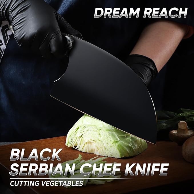 Dream Reach Serbian Chef Knife - Full Tang Butcher Cleaver for Meat Vegetables, Hand Forged Black Chopping Knife for Kitchen Birthday Mother Father Gift Idea