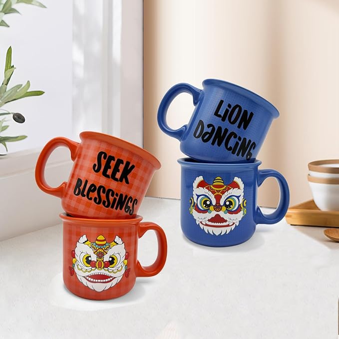 Ceramic Coffee Mugs Set Of 4,14 Oz Coffee Cups With Handle, Large Coffee Mugs Perfect For Cappuccino, Latte, Americano, Tea Bag, Beverage
