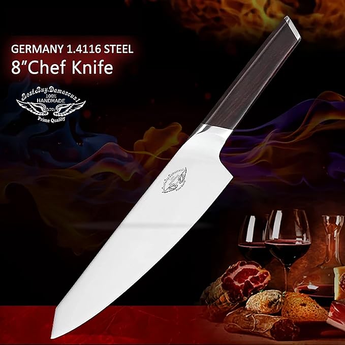 Best.Buy.Damascus1 Knife Sets 7 Piece German Stainless Steel Kitchen Knives Block Set Germen Stainless-Steel Blades Walnut Wood Knife Block, Kitchen Knife Set, Black (Germen Knife Set)