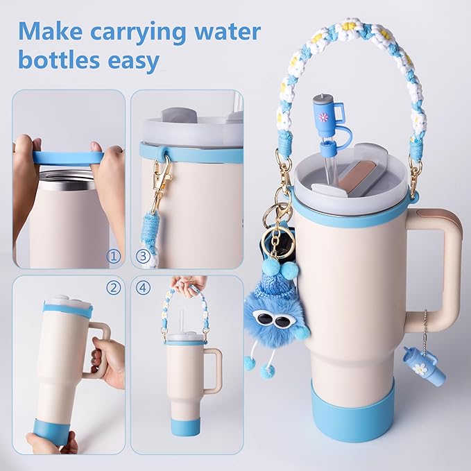 Stanley Cup Accessories Set I Water Bottle Handle Strap, Silicone Cup Boot, Lipstick Holder, Keychain Charms & Handle Charms,Straw Topper Accessories for Stanley Cups 40oz/30oz