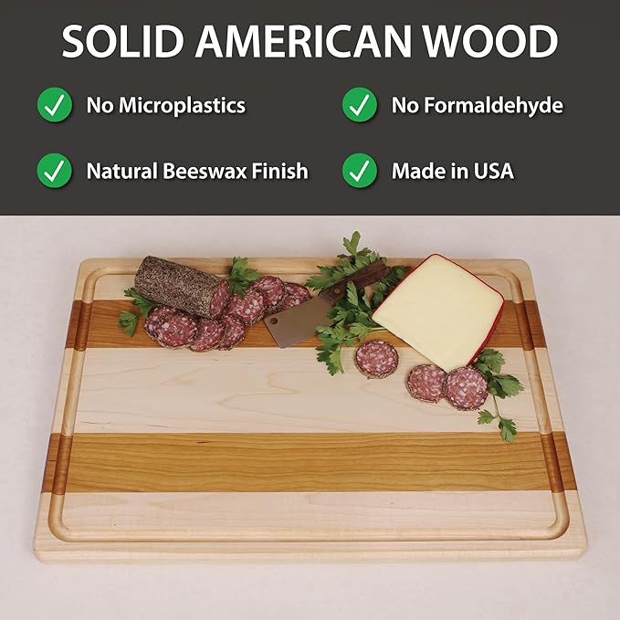 Maple and Cherry Wood Cutting Board - American Made in USA - Unique Kitchen Gifts - Large 14 x 20 inch