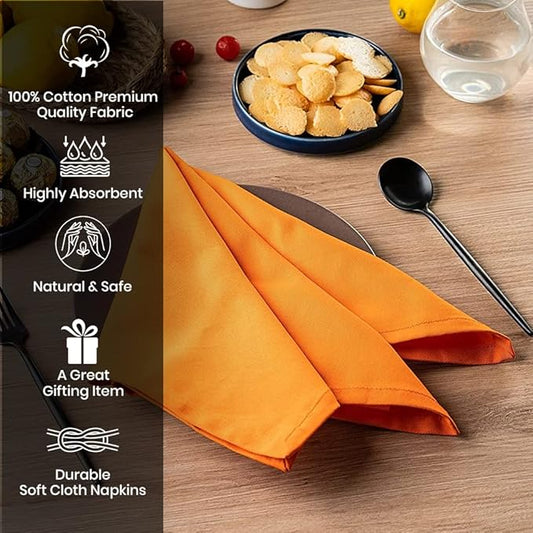 Orange Cloth Dinner Cotton 18x18 in Washable Napkins Cloth|Absorbent Reusable Spring Easter Basket Decor Pk of 6 Table Napkins Cocktail Party Wedding Hotel Cafe Cloth Napkins