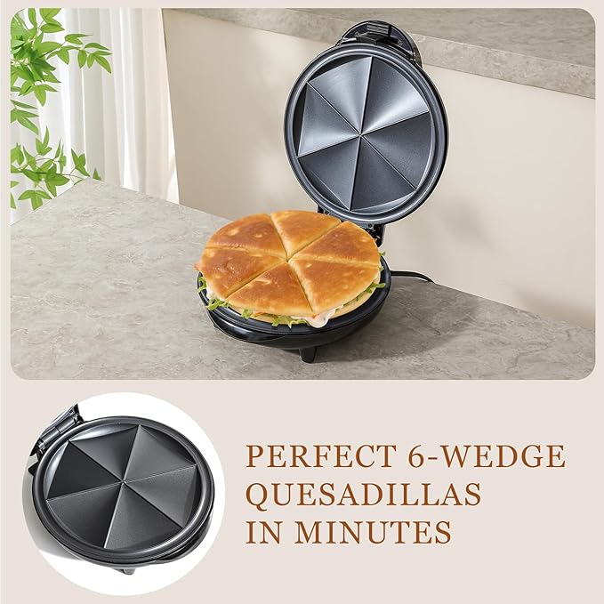 Electric Quesadilla Maker Taco Tuesday, 9.5'' Quesadilla Press Non-Stick, Easy-Slice 6-Wedge Tortilla Cooker, Grilled Cheese Corn Flour Tortilla Snacks, Black