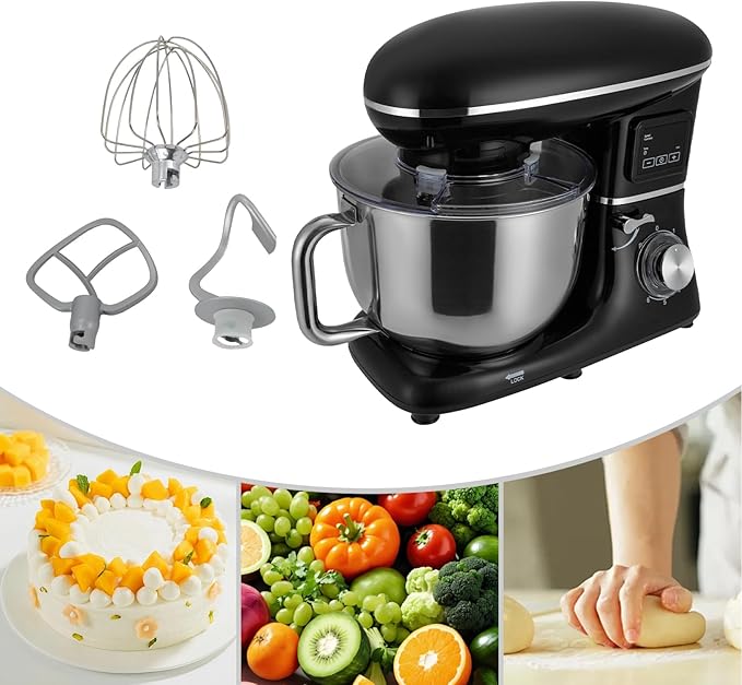 HAPPCUCOE 1350W Stand Mixer,6.5Qt Electric Kitchen Mixer,Dough Machine with LCD Display,Electric Food Mixer for Kitchens,Restaurants,Bakeries (Black)