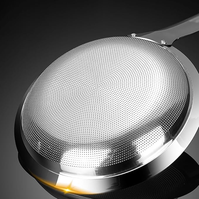 Stainless Steel Fine Mesh Colander Spoon Long Handle Mesh Sieve Strainer Grease Skimmer Spoon Food Oil Filter Strainers Metal Kitchen Strainer Sifter with Handle L