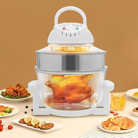 17.96QT Air Fryer, Glass Air Fryer w/Automatic Power-Off Handle, Adjustable Temp/Time, Halogen Oven Countertop w/Expansion Ring, 360° Heating for Steak Shrimp Fries, Defrost, Bake
