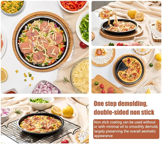 AKOAK 8" Pizza Pan, Non-Stick Pizza Pan, Round Pizza Pan for Oven, Reusable Heavy Duty Carbon Steel Pizza Pan, Black