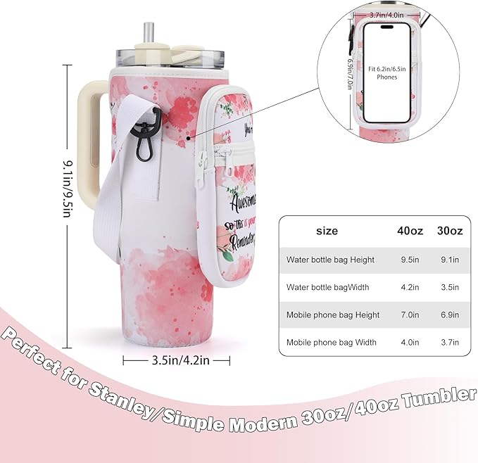 Water Bottle Carrier Bag for Stanley 40/30 oz Tumbler with Phone Pocket Neoprene Water Bottle Holder with Shoulder & Handheld Strap Stanley Cup Accessories