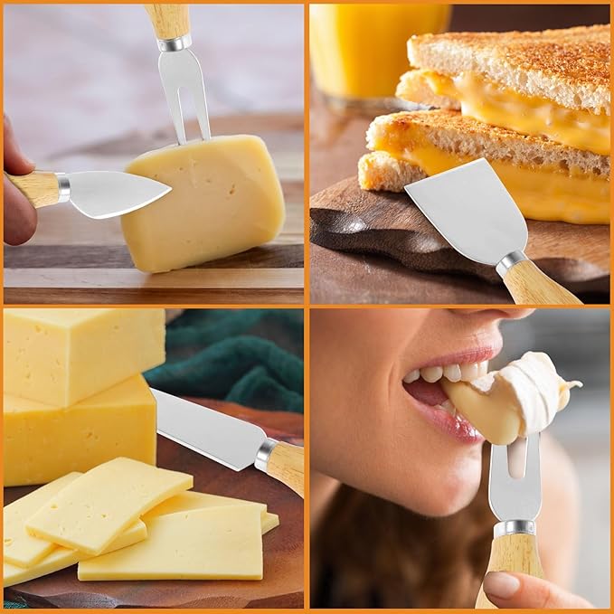 16Pcs Cheese Knives Set Stainless Steel Cheese Knife Spreaders BULK Butter Cutter Cheese Cutting Spatula Forks Wooden Handle Small Cheese Spreader Tool Cheese Knives for Charcuterie Board Christmas