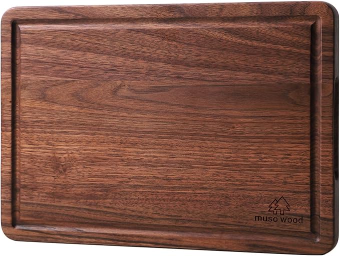 Muso Wood Walnut Cutting Board for Kitchen, Wooden Cutting Board with Juice Groove and Side Handle, Wood Board for Food and Charcuterie (16 x 11 in)