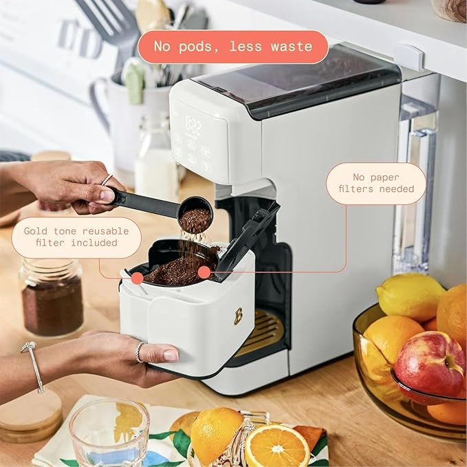 Beautiful Perfect Grind Programmable Single Serve Coffee Maker, Burr Grinder, 64 oz Reservoir, 6 Brew Sizes by Drew Barrymore