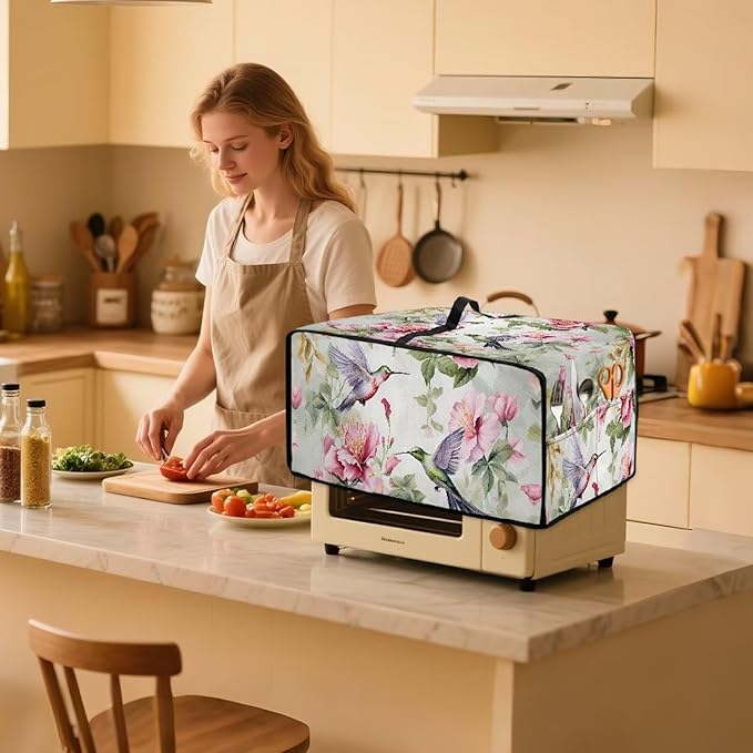 Doojoayie 6 Slice Toaster Cover Hummingbird 6 Slice Small Appliance Covers Stain Resistant & Dustproof Kitchen Appliance Protector Flower Print