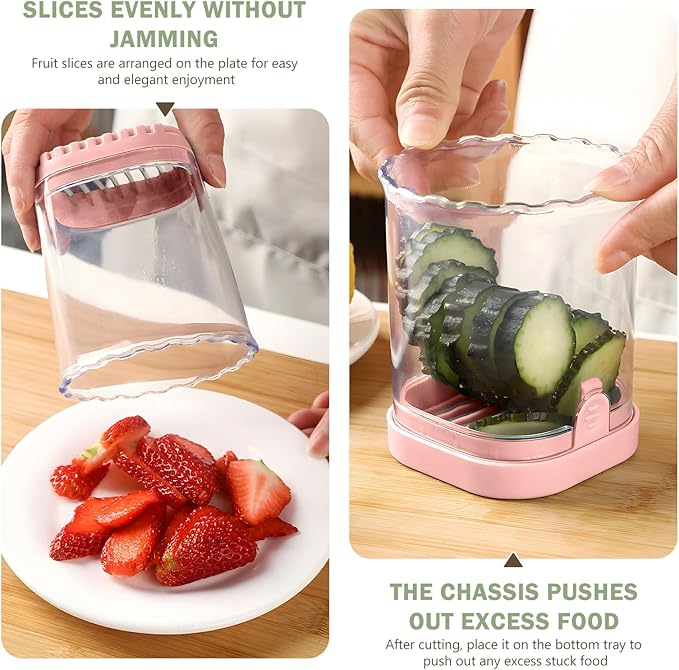 Fruit Slicer Cup-Detachable Fruit Cutter Slicer Stainless Steel Speed Egg Slicers Strawberry Slicer Cutter for Vegetable Cutting Kitchen Gadget (Pink)
