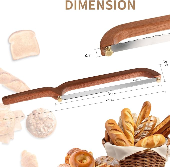 Uprichya Bread Knife for Homemade Bread Sourdough, Wooden Bread Bow Knife for Sourdough, Bread Slicer for Homemade Bread, Bread Saw, Sourdough Bread Cutter, Left-Handed