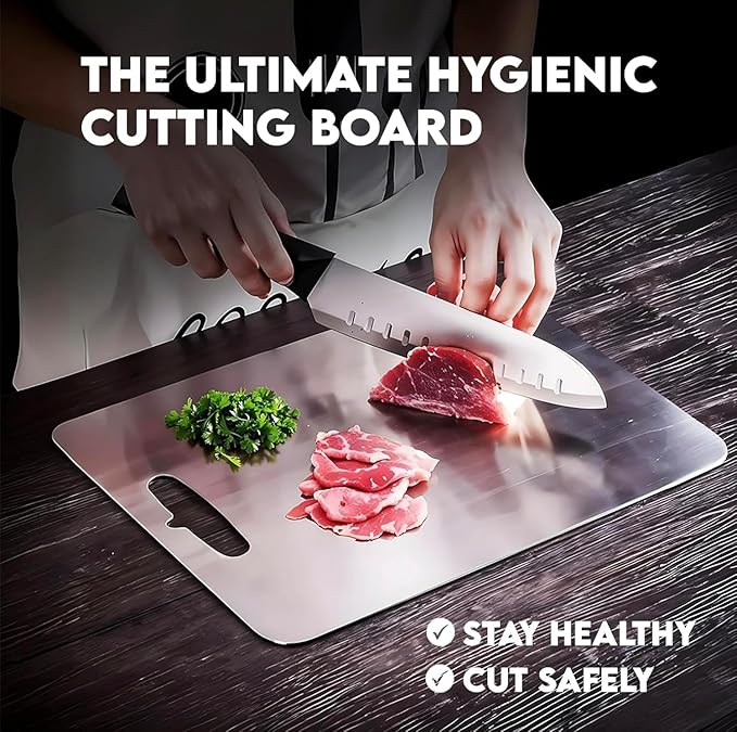QuShen Titanium Cutting Board, 100% Pure Titanium Cutting Boards for Kitchen, Double Sided Food-Grade Chopping Board - Dishwasher Safe Easy to Clean (12"L x 9"W)