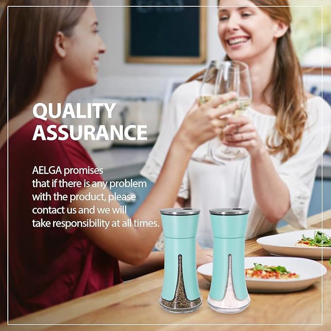 Teal Salt and Pepper Shakers by Aelga, Salt Shaker with Adjustable Pour Holes, Teal Kitchen Accessories, Decor for Kitchen,Restaurants,Camp,BBQ