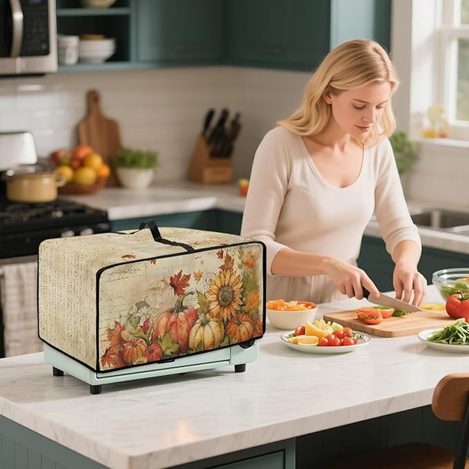 Doojoayie Pumpkin Sunflower Toaster Cover 8 Slice Toaster Oven Cover Dust Resistant Appliance Covers for Kitchen Counter Thanksgiving Home Kitchen Decoration