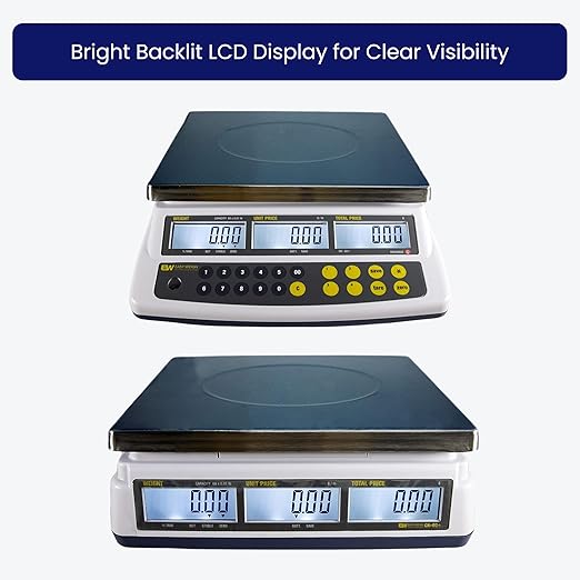 Aquos Price Computing Scale – CK Series Class III NTEP Legal for Trade | Commercial Food Scale with Rechargeable Battery | Digital Kitchen Scale with Stainless Steel Platter & LCD Display (60 lbs)