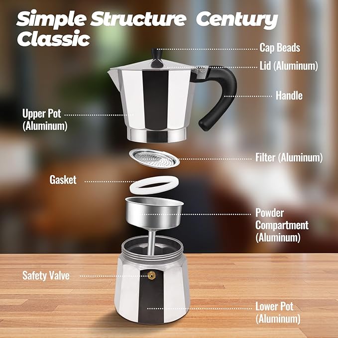Vaolvpant 9 Cup Aluminum Moka Pot Classic Stovetop Espresso Coffee Maker 450ml 15oz Coffeemaker Percolator Mocha Pot Greca Coffee Maker Cafe Makers for Italian and Cuban Café Brewing Silver