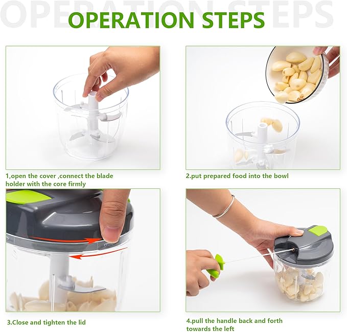 Sifenma Manual Food Processors & Chopper with Cover and Handle, Manual Onion Chopper Slicer Cutter, Vegetable Chopper, Suitable for Garlic Carrots Onions Peppers Fruits Mincing.（900ML）