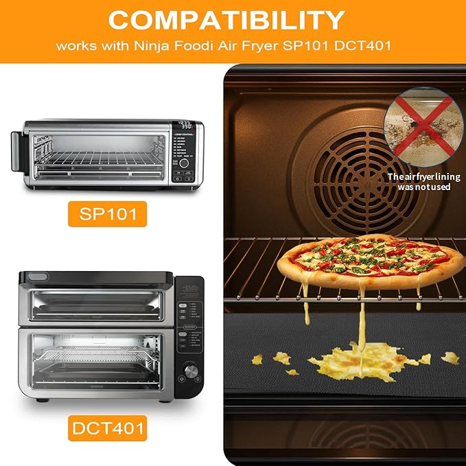 GWYSY 4-Pack Fiberglass Air Fryer Mats 11.81"x12.4" For Ninja SP101/SP201/SP301/DCT401/DCT402 Compatible Oven Liners for Bottom of OvenReusable & Heavy-Duty for Even Cooking