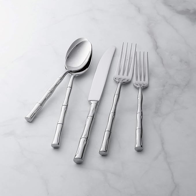 Supreme Housewares 20-Piece Bamboo Shaped Flatware Set, 18/8 Stainless Steel Silverware Cutlery Set, Service for 4, Mirror Polished, Dishwasher Safe (Bamboo)